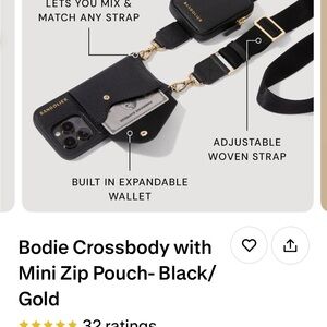 Bandolier Black Crossbody Phone Case with Gold Accents